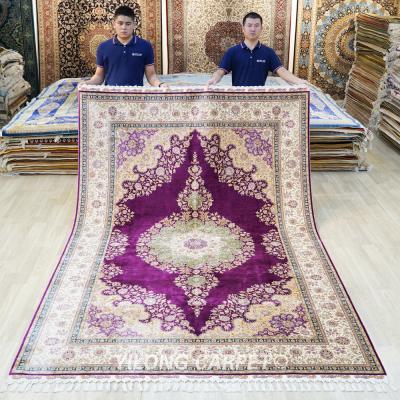 China YILONG Washable 6.56'x9.84' x9.84' Purple Traditional Handmade Silk Carpet Blanket for sale