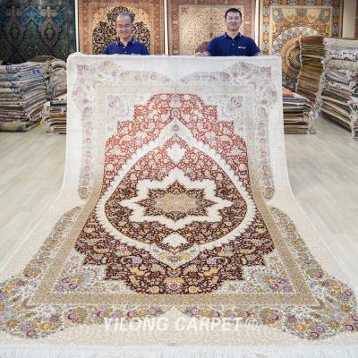 China YILONG Washable 6.56'x9.84 Floral Hand Knotted Silk Handmade Chinese Persian Carpet Rug for sale