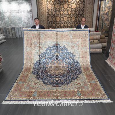 China YILONG Washable 8' x10 Exquisite Blue Beige Medallion Carpet Handmade Traditional Persian Blanket for sale