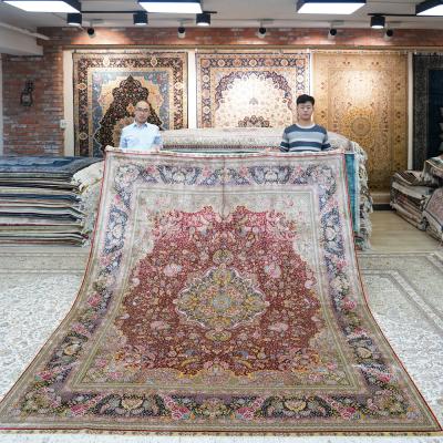 China YILONG Washable 8'x10' Vintage Hand Knotted Red Turkish Oriental Silk Rug Cover for sale