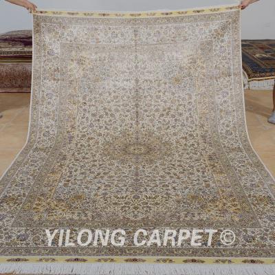 China YILONG Anti-Slip 6'x9' Beige Blankets Vintage Area Handwoven Silk Persian Rug For Living Room Bedroom for sale