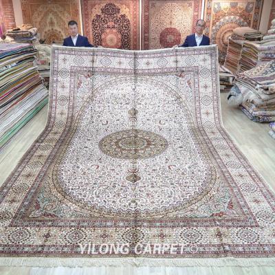 China YILONG Washable 10'x14' Large White Floral Oriental Hand Knotted Handmade Chinese Rugs for sale