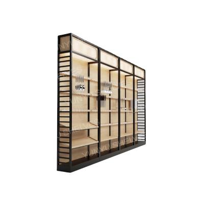 China MDF + Cold Rolled Steel Wood And Metal Hardware Food Store MDF Retail Shelving Furniture With Bottom Case for sale