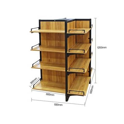 China Wholesale global double sided wooden supermarket display rack/exquisite wood shelf for sale