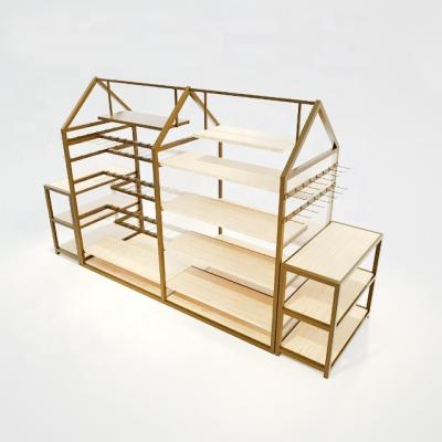 China New style design supermarket iron wood double sided display rack the supermarket shop display rack for sale