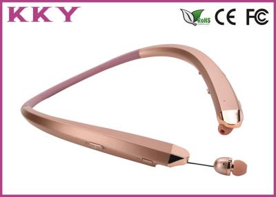 China Neck Wearing Sports Bluetooth Earphones Pink Color With Foldable Earbuds for sale