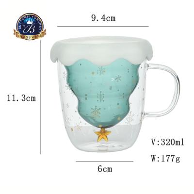 China New Modern Wholesale High Quality Creative Glass Glass Juice Milk Coffee Mug Cup Double Layer Christmas Tree Mug for sale