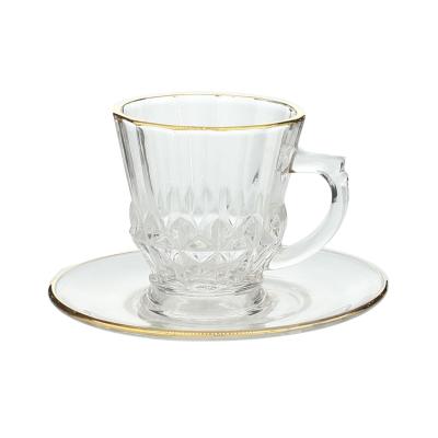 China Sustainable Wholesale Suacer Tea and Coffee Cup Glass MUG and Saucers Set Glass Cup for sale