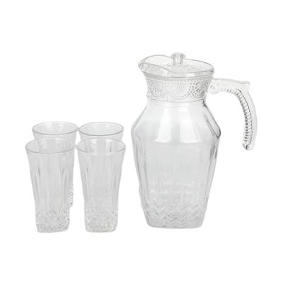 China Sustainable Wholesale Glass Water Set Tumbler Jug Glass Pitcher Set With Lid Drinking Set Drinkware for sale