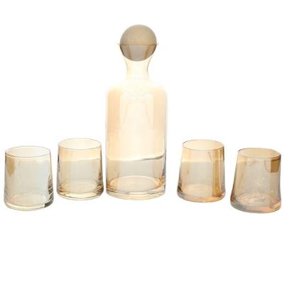 China INS Sustainable Hand Wholesale Factory Crystal Drinking Glass Water Pitcher Blown Carafe Sets With Wooden Ball Lids for sale