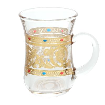 China Viable Middle East Gold Decal Phnom Penh Mug Set With Cup Glass Saucer Glass Coffee Turkish Tea Cups for sale