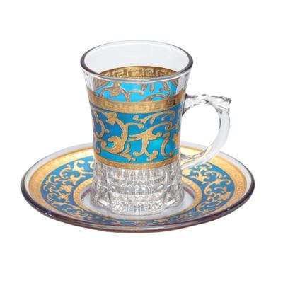 China New viable high quality espresso glass cup and saucer with decal coffee cups for sale