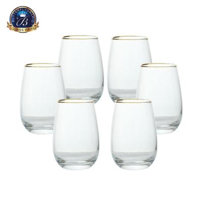 China Minimalist Egg Shape Glassware Drinking Tumbler Water Glass Cups With Gold Rim for sale