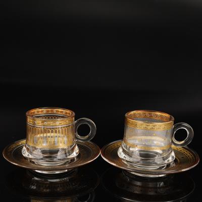 China Viable Wholesale Reusable Arabic Coffee Cup And Saucer Glass Tea Cup And Saucer Sets for sale