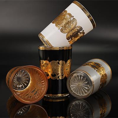 China 12pcs 6OZ Viable Moroccan Luxury Silver Glass Tumbler and Gold Decal Turkish Glass Tea Cup Tumbler for sale