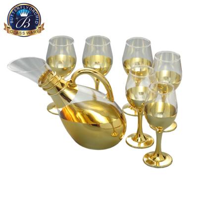 China Modern Luxury Silver Color Wine Glass Set Stemless Glass Decanter Gold And Red Wine for sale