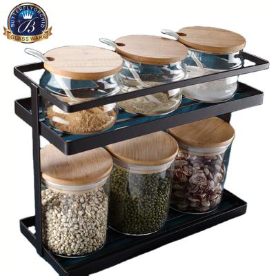 China High Quality Luxurious Wooden Material Spice Storage Freshness Preservation Kitchen Glass Jar With Wooden Lid for sale