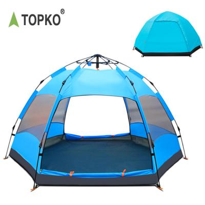 China Outdoor Camping Fabrics 210T Diamond Ground Nail TOPKO Hexagon Luxury Large Ventilation Waterproof PU Cloth Tent for sale