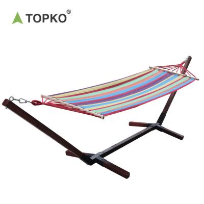 China Custom Adult TOPKO Double Canvas Hammock Stripe Ethnic Style Braided Logo Hammock for sale