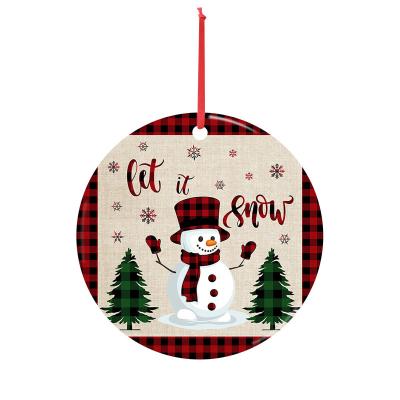 China 2022 Popular DIY Custom 7.6cmx4mm Ceramic Christmas Round White Pendant Home Decoration Sublimation Ceramic Pendant White for sale