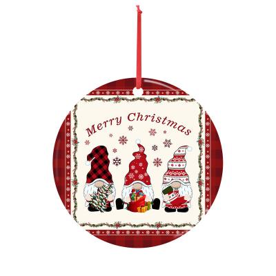 China 2022 Oval White Ceramic Christmas Sublimation Ceramic Christmas Pendant Ornament Pendant for sale