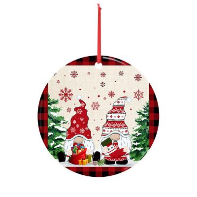 China Best 2022 Ceramic Selling 3 Inch Round Xmas Sublimation White Christmas Ornament Luster Porcelain Ceramic Christmas Label for sale