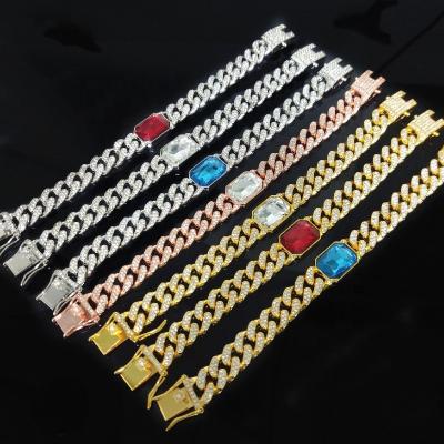 China Shiny Fashion Hiphop Cuban Link Crystal Gemstone Bracelet Men &Women Chain Bracelet for sale