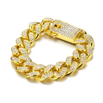 China New Big Hiphop Bracelet For MEN 18K Gold Zircon Paved Cuban Link Bracelet Hip Hop Bracelet For MEN for sale