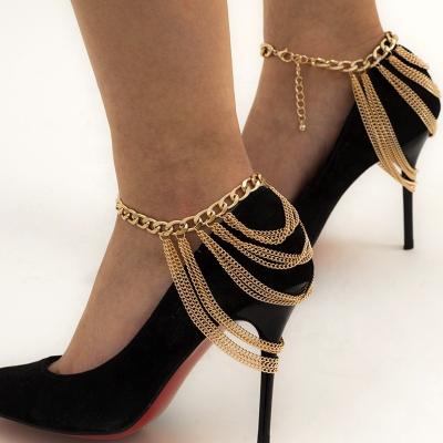 China Hiphop Women Fashion Multi Strand Tassel Chain Anklets Bracelet Cuban Link Stylish Chain Anklets For Women High Heels for sale