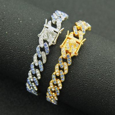 China Hiphop Mixed Colors Colorful Crystal Rhinestone Hiphop Cuban Link Chain Bracelet For Men And Women for sale