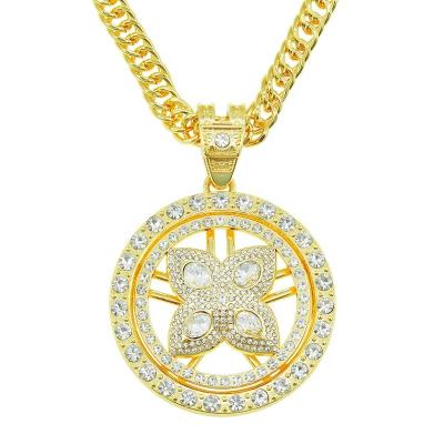 China Hiphop Jewelry Rotating Lucky Pendant Crystal Rhinestone Hiphop Cuban Link Chain for sale