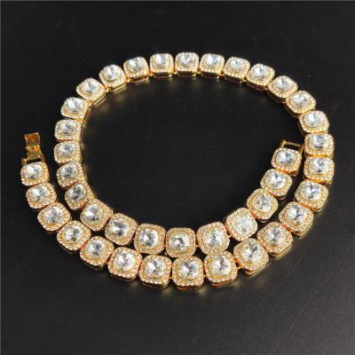 China Hiphop Men's Hip Hop Accessories Hiphop Rapper Accessories HIPHOP Square Diamond Rock Candy Full Diamond Gold Necklace for sale