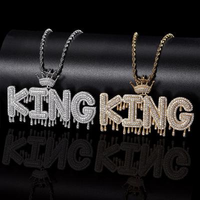 China Hiphop Men's Necklace Crown Initial Letters Name Necklace Drop Ship Jewelry Diamond Paved Customized Name Necklace for sale