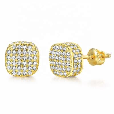 China Luxury Hiphop Earring Women Men Diamond Earrings Gold Plated Copper Rhinestone Zircon Stud Earrings Hiphop Earring for sale