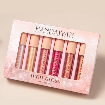 China HANDAIYAN 6Pcs/Set Gift Package Waterproof Pearl Lip Gloss Set Long Lasting Lip Gloss Liquid Lipstick Makeup for sale