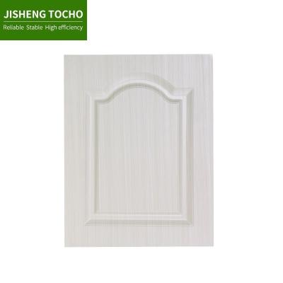 China Moisture Proof Smooth Surface High Glossy PVC Film Pressed MDF Door Design Custom Vinyl Wrapped Kitchen Cabinet Doors for sale