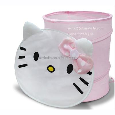 China Hello Pink Sustainable Kitty Kids Storage Basket Toy Basket with Cover for sale