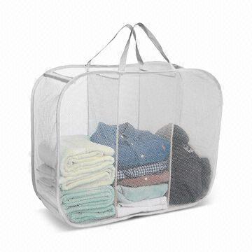 China Mesh Folding Wire Laundry Basket Foldable Hanging Washable Laundry Basket for sale