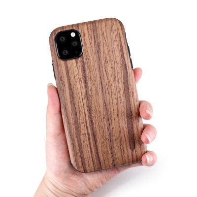 China Factory Wholesale Hybrid Flexible Phone Cover Anti-fall TPU Wooden Case for iphone 11 for sale