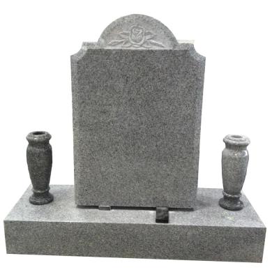 China American Style Gray Granite G633 Straight Headstones With Vase Monuments for sale