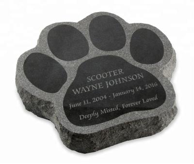 China EUROPEAN Paw Print Laser-Engraved Black Granite Memorial Pet Headstone Markers for sale