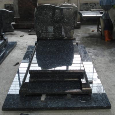 China Large European Style Cemetery Use Blue Pearl Granite Headstone With Cover Slab for sale