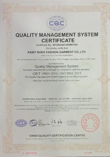 ISO9001 - Raidy Boer Fashion Garment Co., Ltd.