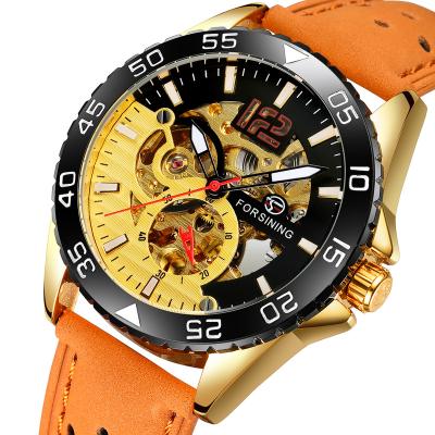 China Atmosphere Fashion Business Fashion 10 Skeleton Waterproof Mechanical Watch Men Automatic Leather Watch for sale