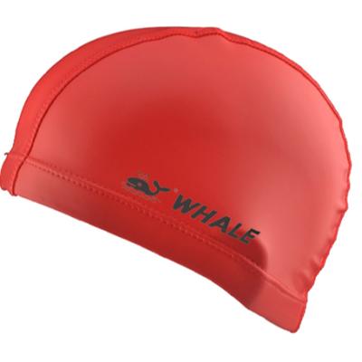 China Mixed-color Swim Cap RTS OEM Chinese Supplier Premium Recreational Elastic Band Shell PU Coating Striping Custom Polyester Swim Cap for sale