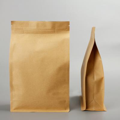 China Brown Food Kraft Paper Packaging Plastic Stand Up Flat Bottom Pouch Bags For Food for sale