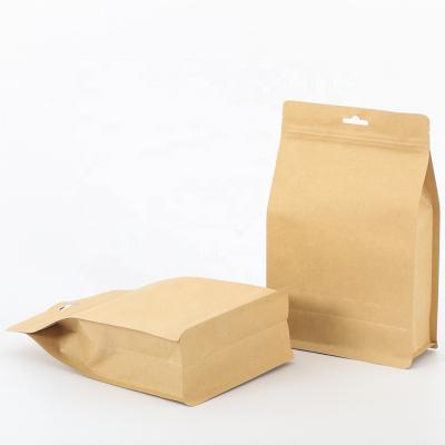 China Brown Food Flat Bottom Food Tea Packaging Zippered Paper Bag Packaging Paper Bag for sale