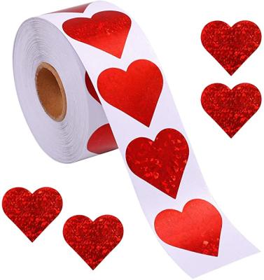 China Waterproof Red Valentine Day Gift Decoration Sticker Round Heart Label Sticker Roll for sale