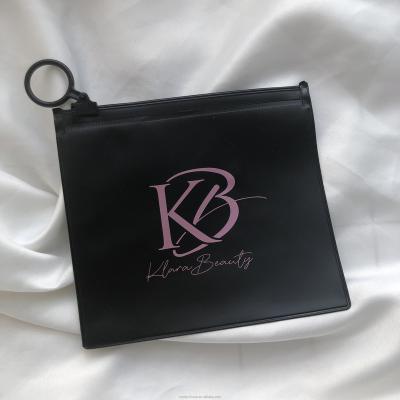 China Recyclable Black Color PVC Custom Jewelry Plastic Logo Zipper Bag, Reusable Frosted Jewelry Packaging Zip Lock Bags With Black /white Ring for sale