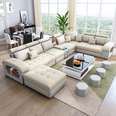 China Bluetooth stereo factory sales wholesale Guandong fabric living room sofa U-shaped leather sets for sale